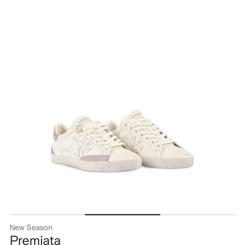 Premiata White Leather Low-Top Sneakers with Pink Logo